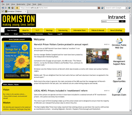 New Ormiston intranet screen shot